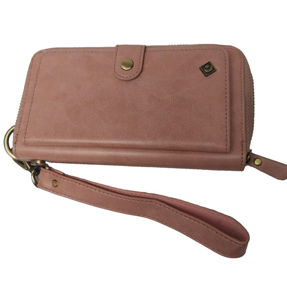 Pola Wallet Pink Vegan Leather Phone ID Wristlet Clutch Zip With Phone Case - Picture 1 of 13